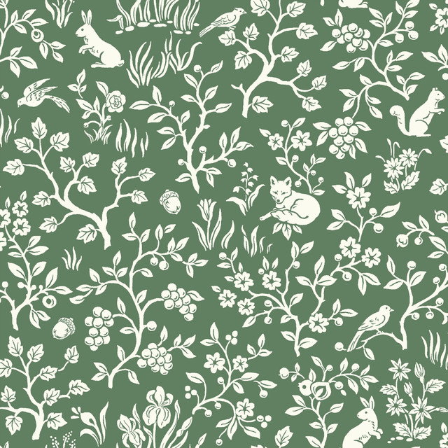 Magnolia Home Fox & Hare Forest Green Wallpaper Magnolia Home Vol. II Covers about 56.4 square feet Prepasted 20.5-in repeat, drop match 20.5-in by 33-ft long roll - My Fabric Connection - Magnolia Home Fox & Hare Forest Green Wallpaper Magnolia Home Vol. II Covers about 56.4 square feet Prepasted 20.5-in repeat, drop match 20.5-in by 33-ft long roll - My Fabric Connection -