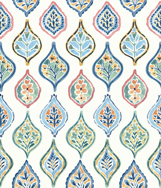 York Wallcoverings Marketplace Motif White & Multi Wallpaper Mediterranean Covers about 56.4 square feet Prepasted 24-in repeat, straight match 20.5-in by 33-ft long roll - My Fabric Connection - York Wallcoverings Marketplace Motif White & Multi Wallpaper Mediterranean Covers about 56.4 square feet Prepasted 24-in repeat, straight match 20.5-in by 33-ft long roll - My Fabric Connection -