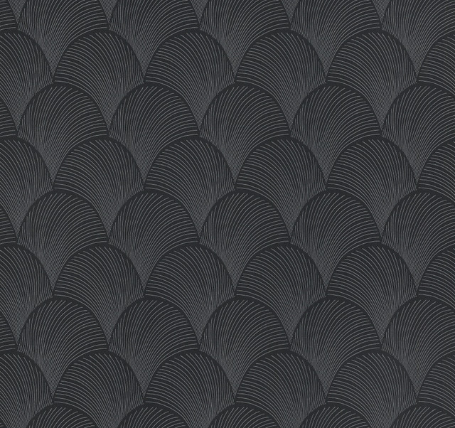 Candice Olson Metallic Black Scallop Wallpaper Natural Discovery Covers about 60.8 square feet Unpasted 6.3-in repeat, straight match 27-in by 27-ft long roll - My Fabric Connection - Candice Olson Metallic Black Scallop Wallpaper Natural Discovery Covers about 60.8 square feet Unpasted 6.3-in repeat, straight match 27-in by 27-ft long roll - My Fabric Connection -