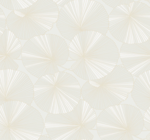 Candice Olson Layered White Lily Pads Wallpaper Natural Discovery Covers about 60.8 square feet Unpasted 25.25-in repeat, straight match 27-in by 27-ft long roll - My Fabric Connection -