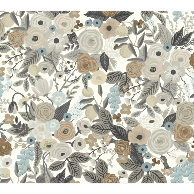 Rifle Paper Co. Garden Party Brown & Beige Wallpaper Rifle Paper Co. Covers about 60.8 square feet Unpasted 24-in repeat, drop match 27-in by 27-ft long roll - My Fabric Connection -