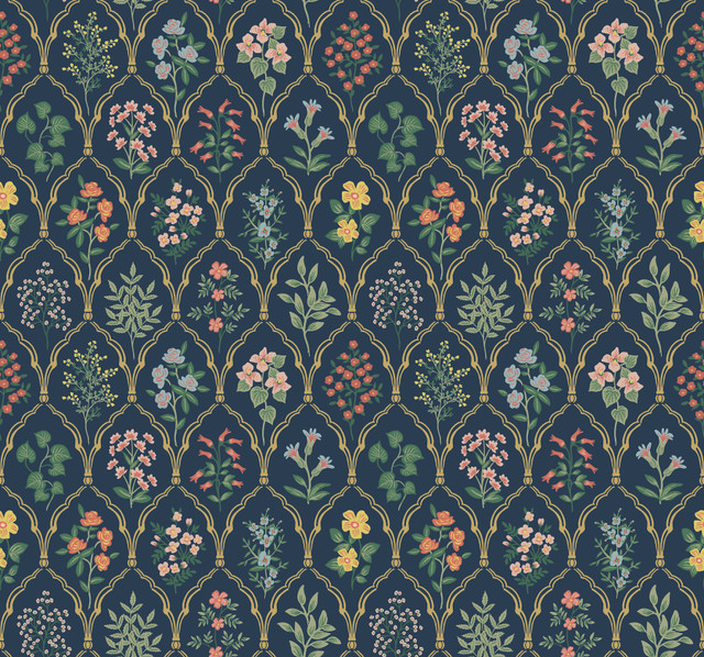Rifle Paper Co. Hawthorne Navy Wallpaper Rifle Paper Co. Covers about 60.8 square feet Unpasted 25.25-in repeat, straight match 27-in by 27-ft long roll - My Fabric Connection - Rifle Paper Co. Hawthorne Navy Wallpaper Rifle Paper Co. Covers about 60.8 square feet Unpasted 25.25-in repeat, straight match 27-in by 27-ft long roll - My Fabric Connection -