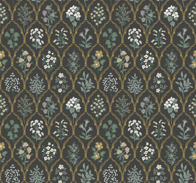 Rifle Paper Co. Hawthorne Black & Cream Wallpaper Rifle Paper Co. Covers about 60.8 square feet Unpasted 25.25-in repeat, straight match 27-in by 27-ft long roll - My Fabric Connection - Rifle Paper Co. Hawthorne Black & Cream Wallpaper Rifle Paper Co. Covers about 60.8 square feet Unpasted 25.25-in repeat, straight match 27-in by 27-ft long roll - My Fabric Connection -