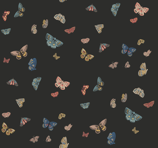 Rifle Paper Co. Butterfly House Black Wallpaper Rifle Paper Co. 3rd Edition Covers about 60.8 square feet Unpasted 25.25-in repeat, straight match 27-in by 27-ft long roll - My Fabric Connection -
