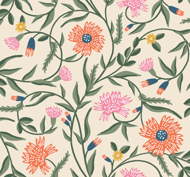 Rifle Paper Co. Aster Coral Wallpaper Rifle Paper Co. 3rd Edition Covers about 60.8 square feet Unpasted 25.25-in repeat, drop match 27-in by 27-ft long roll - My Fabric Connection - Rifle Paper Co. Aster Coral Wallpaper Rifle Paper Co. 3rd Edition Covers about 60.8 square feet Unpasted 25.25-in repeat, drop match 27-in by 27-ft long roll - My Fabric Connection -