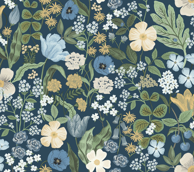 Rifle Paper Co. Blossom Navy Wallpaper Rifle Paper Co. 3rd Edition Covers about 60.8 square feet Unpasted 24-in repeat, drop match 27-in by 27-ft long roll - My Fabric Connection - Rifle Paper Co. Blossom Navy Wallpaper Rifle Paper Co. 3rd Edition Covers about 60.8 square feet Unpasted 24-in repeat, drop match 27-in by 27-ft long roll - My Fabric Connection -