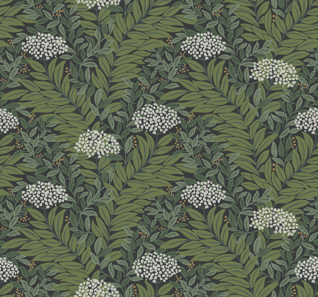 Rifle Paper Co. Highgrove Black Wallpaper Rifle Paper Co. 3rd Edition Covers about 60.8 square feet Unpasted 12.625-in repeat, straight match 27-in by 27-ft long roll - My Fabric Connection -