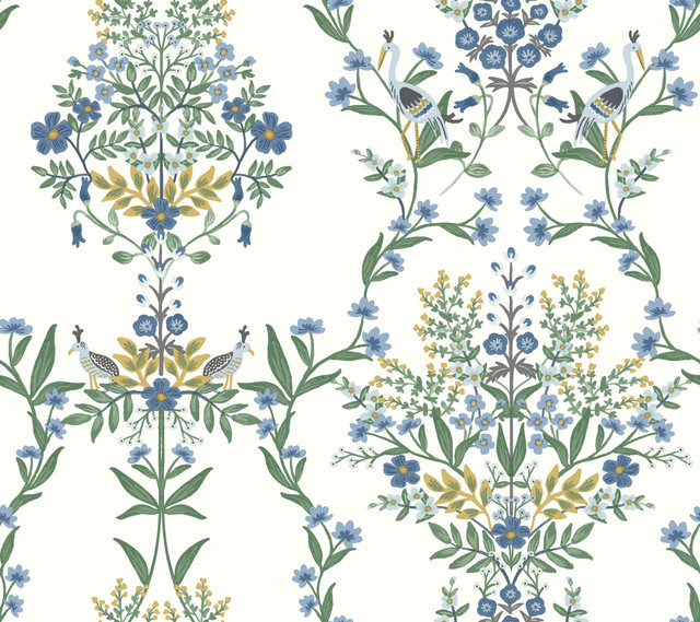 Rifle Paper Co. Luxembourg White & Blue Wallpaper Rifle Paper Co. Second Edition Covers about 60.8 square feet Unpasted 24-in repeat, straight match 27-in by 27-ft long roll - My Fabric Connection - Rifle Paper Co. Luxembourg White & Blue Wallpaper Rifle Paper Co. Second Edition Covers about 60.8 square feet Unpasted 24-in repeat, straight match 27-in by 27-ft long roll - My Fabric Connection -