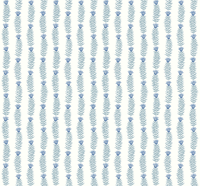 Rifle Paper Co. Eden White & Blue Wallpaper Rifle Paper Co. Second Edition Covers about 60.8 square feet Unpasted 25.25-in repeat, straight match 27-in by 27-ft long roll - My Fabric Connection -