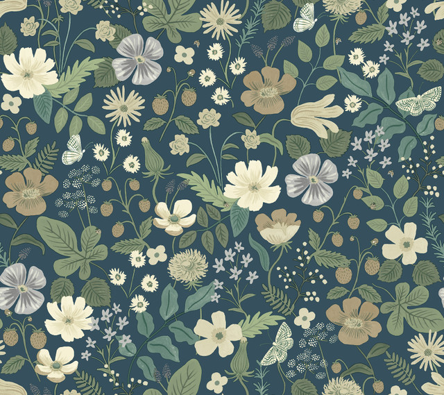 Rifle Paper Co. Strawberry Fields Blue & Green Wallpaper Rifle Paper Co. Second Edition Covers about 60.8 square feet Unpasted 24-in repeat, straight match 27-in by 27-ft long roll - My Fabric Connection - Rifle Paper Co. Strawberry Fields Blue & Green Wallpaper Rifle Paper Co. Second Edition Covers about 60.8 square feet Unpasted 24-in repeat, straight match 27-in by 27-ft long roll - My Fabric Connection -