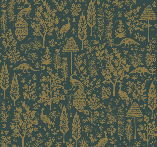 Rifle Paper Co. Menagerie Toile Brown Wallpaper Rifle Paper Co. Second Edition Covers about 60.8 square feet Unpasted 25.25-in repeat, drop match 27-in by 27-ft long roll - My Fabric Connection -