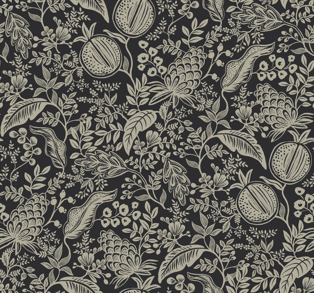 Rifle Paper Co. Pomegranate Black Wallpaper Rifle Paper Co. Second Edition Covers about 60.8 square feet Unpasted 25.25-in repeat, straight match 27-in by 27-ft long roll - My Fabric Connection - Rifle Paper Co. Pomegranate Black Wallpaper Rifle Paper Co. Second Edition Covers about 60.8 square feet Unpasted 25.25-in repeat, straight match 27-in by 27-ft long roll - My Fabric Connection -