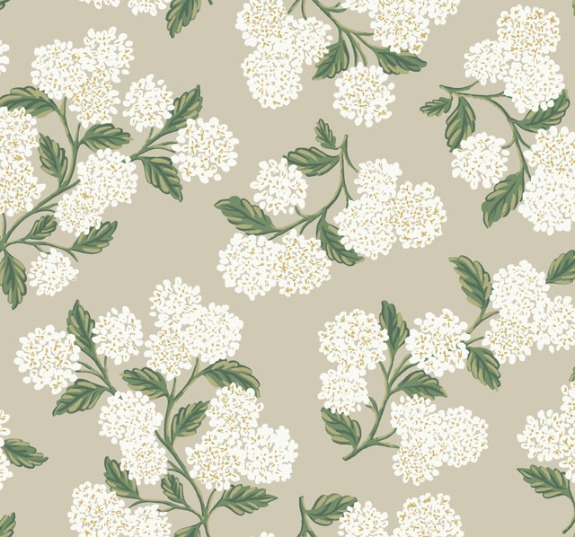 Rifle Paper Co. Hydrangea Beige Wallpaper Rifle Paper Co. Second Edition Covers about 60.8 square feet Unpasted 25.25-in repeat, drop match 27-in by 27-ft long roll - My Fabric Connection - Rifle Paper Co. Hydrangea Beige Wallpaper Rifle Paper Co. Second Edition Covers about 60.8 square feet Unpasted 25.25-in repeat, drop match 27-in by 27-ft long roll - My Fabric Connection -