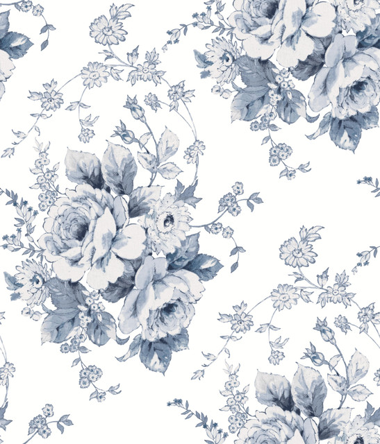 York Wallcoverings Heritage Rose Navy & White Wallpaper Simply Farmhouse Covers about 56.4 square feet Unpasted 24-in repeat, straight match 20.5-in by 33-ft long roll - My Fabric Connection - York Wallcoverings Heritage Rose Navy & White Wallpaper Simply Farmhouse Covers about 56.4 square feet Unpasted 24-in repeat, straight match 20.5-in by 33-ft long roll - My Fabric Connection -