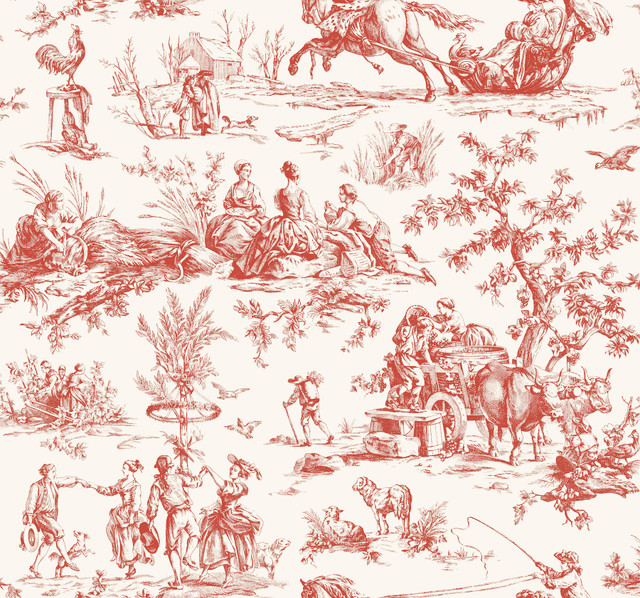 York Wallcoverings Seasons Toile Scarlet Wallpaper Toile Resource Library Covers about 60.8 square feet Prepasted 25.25-in repeat, drop match 27-in by 27-ft long roll - My Fabric Connection - York Wallcoverings Seasons Toile Scarlet Wallpaper Toile Resource Library Covers about 60.8 square feet Prepasted 25.25-in repeat, drop match 27-in by 27-ft long roll - My Fabric Connection -