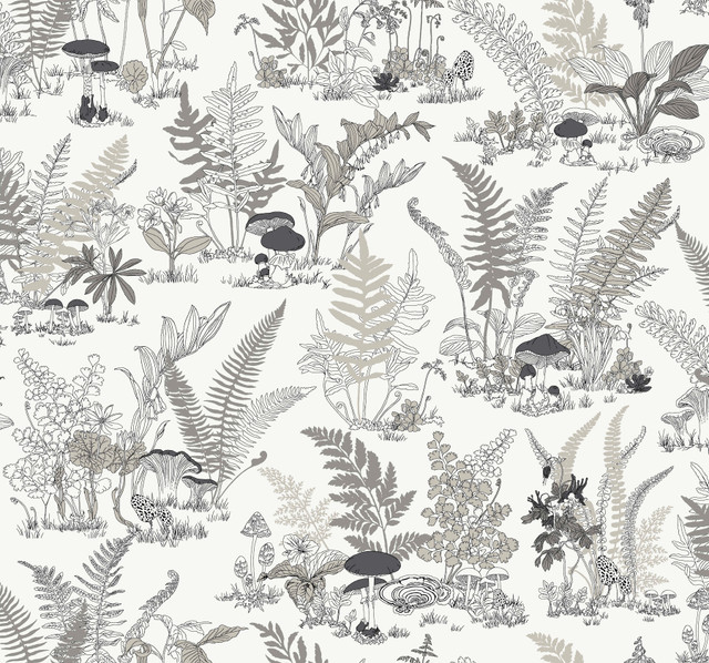 York Wallcoverings Mushroom Garden Toile Black & Grey Wallpaper Toile Resource Library Covers about 60.8 square feet Unpasted 25.25-in repeat, drop match 27-in by 27-ft long roll - My Fabric Connection - York Wallcoverings Mushroom Garden Toile Black & Grey Wallpaper Toile Resource Library Covers about 60.8 square feet Unpasted 25.25-in repeat, drop match 27-in by 27-ft long roll - My Fabric Connection -