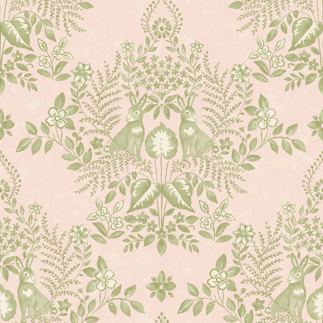 Erin & Ben Cottontail Toile Pink & Chartreuse Peel & Stick Wallpaper Erin & Ben Co. Covers about 34.2 square feet Peel & Stick 20.5-in repeat, straight match 20.5-in by 20-ft long roll - My Fabric Connection -