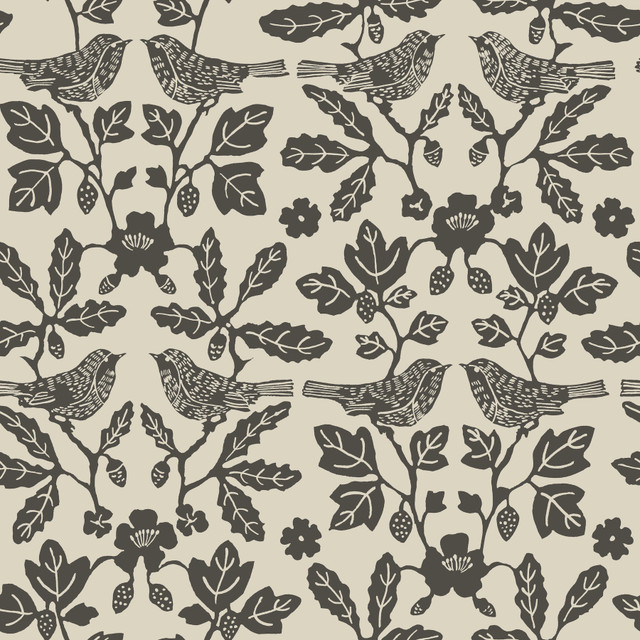 Erin & Ben Sparrow & Oak Linen & Charcoal Peel & Stick Wallpaper Erin & Ben Co. Covers about 34.2 square feet Peel & Stick 20.5-in repeat, straight match 20.5-in by 20-ft long roll - My Fabric Connection -
