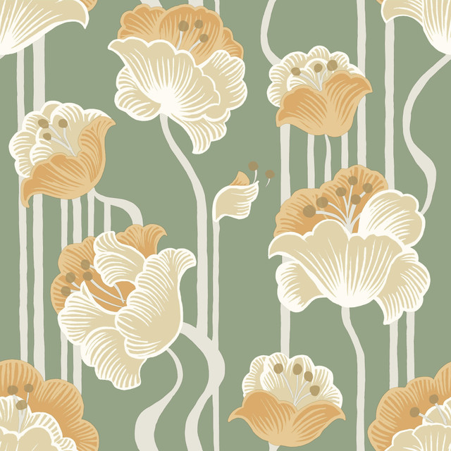 York Wallcoverings Shirley Green Deco Floral Peel & Stick Wallpaper Mirth Studios Covers about 34.2 square feet Peel & Stick 20.5-in repeat, straight match 20.5-in by 20-ft long roll - My Fabric Connection - York Wallcoverings Shirley Green Deco Floral Peel & Stick Wallpaper Mirth Studios Covers about 34.2 square feet Peel & Stick 20.5-in repeat, straight match 20.5-in by 20-ft long roll - My Fabric Connection -