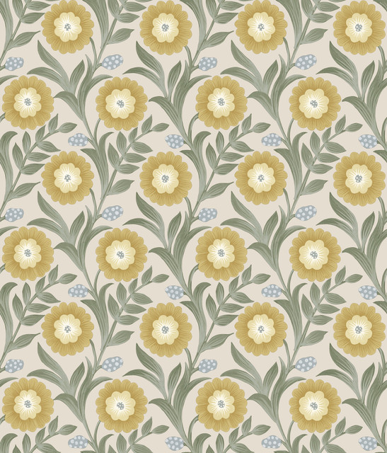 York Wallcoverings Lillian Sage Floral Vine Peel & Stick Wallpaper Mirth Studios Covers about 34.2 square feet Peel & Stick 24-in repeat, straight match 20.5-in by 20-ft long roll - My Fabric Connection -