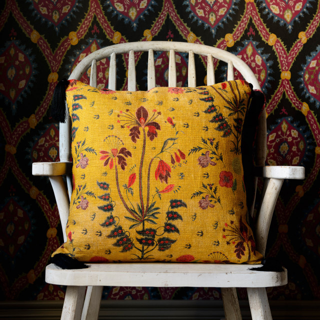 GYPSY OCHRE Anthracite (LC40009) by Mind The Gap Designer Pillows | LC40009 | NOMAD STORY | 20 x 20 in | Black, Blue, Ochre, Red | Fabric Carolina | https://www.fabriccarolina.com/