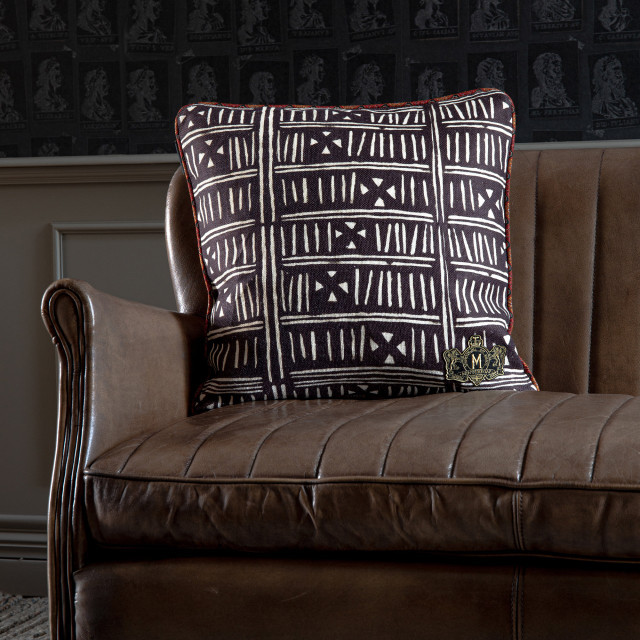 BOGOLANFINI Linen Cushion (LC40038) by Mind The Gap Designer Pillows | LC40038 | THE HOME OF AN ECCENTRIC MAN | 20 x 20 in | Black, White | Fabric Carolina | https://www.fabriccarolina.com/