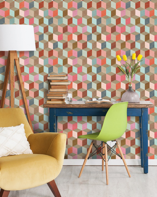 COLOURED GEOMETRY Premium Wallpaper (WP20004) by Mind The Gap Designer Wallpaper | WP20004 | WALLPAPER DESIGNER COLLECTION | 3 rolls x 20.5 x 118.1 in | 0.52m / 20.5in | 3m / 118in | 4.65mp | 52cm / 20.5in | Blue, Brown, Pink, Red | Non-woven | Paste the wall | 3-rolls in a box | Fabric Carolina | https://www.fabriccarolina.com/