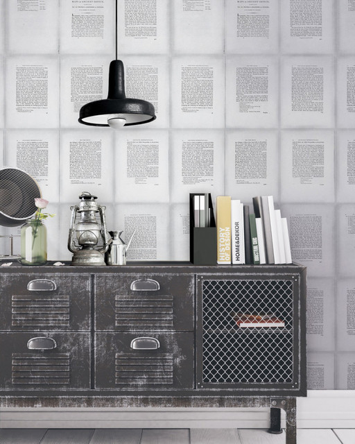 INSIDE BOOK Premium Wallpaper (WP20101) by Mind The Gap Designer Wallpaper | WP20101 | WALLPAPER DESIGNER COLLECTION | 3 rolls x 20.5 x 118.1 in | 0.52m / 20.5in | 3m / 118in | 4.65mp | 70cm / 27.6in | Black, Grey | Non-woven | Paste the wall | 3-rolls in a box | Fabric Carolina | https://www.fabriccarolina.com/