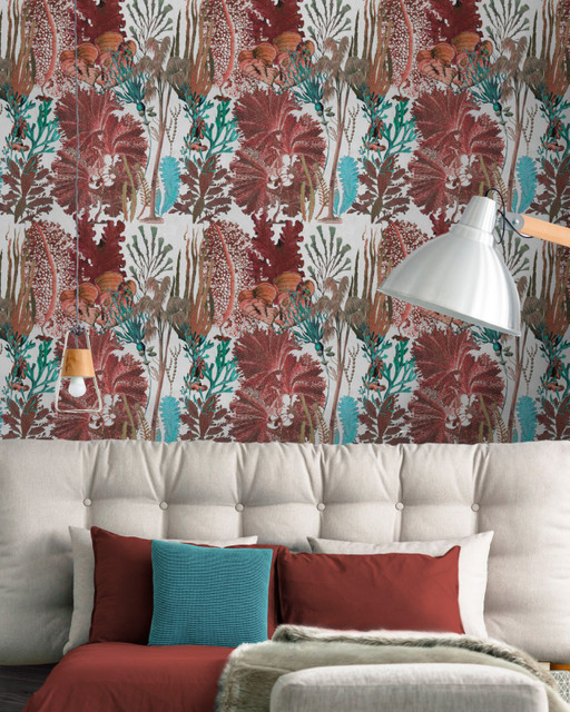 CORAL REEF Wallpaper (WP20299) by Mind The Gap Designer Wallpaper | WP20299 | THE WALLPAPER COLLECTABLES | 3 rolls x 20.5 x 118.1 in | 0.52m / 20.5in | 3m / 118in | 4.65mp | 70cm / 27.6in | Blue, Red, White | Textured Matte | Paste the wall | 3-rolls in a box | Fabric Carolina | https://www.fabriccarolina.com/