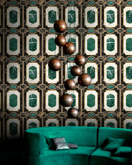 WALDORF Emerald Wallpaper (WP20356) by Mind The Gap Designer Wallpaper | WP20356 | THE WALLPAPER COLLECTABLES | 3 rolls x 20.5 x 118.1 in | 0.52m / 20.5in | 3m / 118in | 4.65mp | 75cm / 29.5in | Black, Green, White, Gold | Satin Matte | Paste the wall | 3-rolls in a box | Fabric Carolina | https://www.fabriccarolina.com/