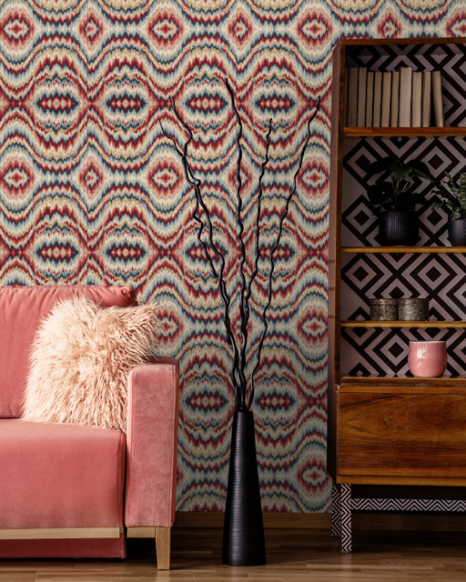 PSYCHEDELIC Wallpaper (WP20383) by Mind The Gap Designer Wallpaper | WP20383 | THE WALLPAPER COLLECTABLES | 3 rolls x 20.5 x 118.1 in | 0.52m / 20.5in | 3m / 118in | 4.65mp | 52cm / 20.5in | Blue, Red | Satin Matte | Paste the wall | 3-rolls in a box | Fabric Carolina | https://www.fabriccarolina.com/