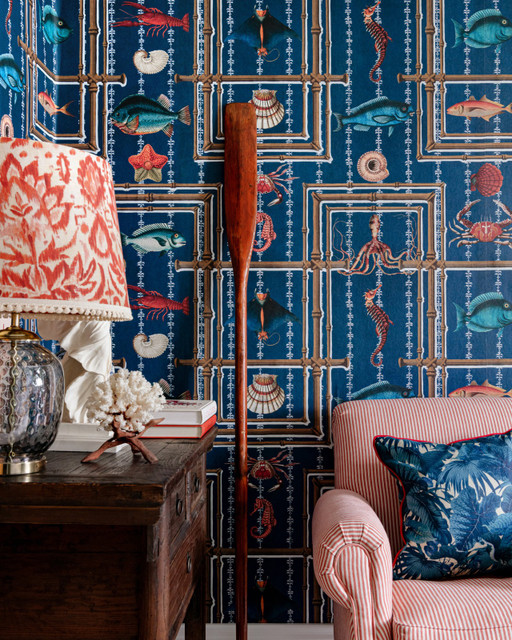 UNDERWATER LIFE Wallpaper (WP20565) by Mind The Gap Designer Wallpaper | WP20565 | SUNDANCE VILLA | 3 rolls x 20.5 x 118.1 in | 0.52m / 20.5in | 3m / 118in | 4.65mp | 100cm / 39.3in | Indigo, Red, Turquoise, White | Textured Matte | Paste the wall | 3-rolls in a box | Fabric Carolina | https://www.fabriccarolina.com/