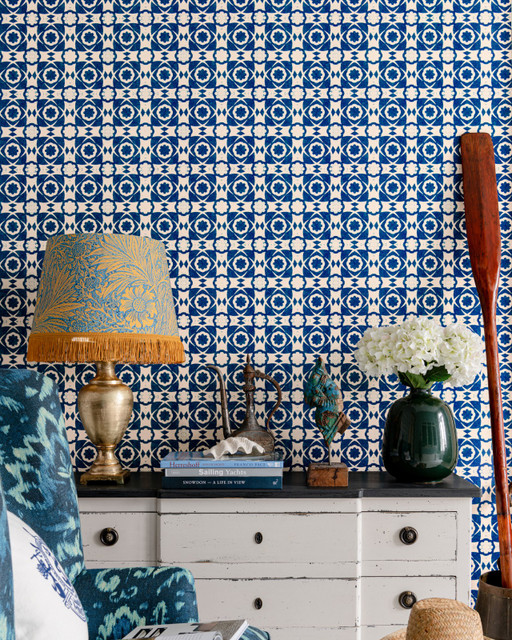 AEGEAN TILES Indigo Wallpaper (WP30051) by Mind The Gap Designer Wallpaper | WP30051 | SUNDANCE VILLA | 1 roll x 20.5 x 393.7 in | 0.52m / 20.5in | 10m / 393.7in | 5.20mp | 52cm / 20.5in | Indigo, White | Satin Matte | Paste the wall | 1-roll in a box | Fabric Carolina | https://www.fabriccarolina.com/