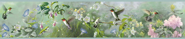 Chesapeake Ruby Green Hummingbird Garden Wallpaper Outdoors Covers about 7.5 square feet 6-in by 15-ft long roll Prepasted 0 - My Fabric Connection -