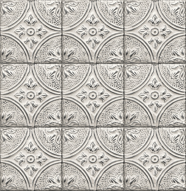 Brewster Brasserie Silver Tin Ceiling Tile Wallpaper Techniques & Finishes III Covers about 56.4 square feet 20.5-in by 33-ft long roll Unpasted 20.9 - My Fabric Connection - Brewster Brasserie Silver Tin Ceiling Tile Wallpaper Techniques & Finishes III Covers about 56.4 square feet 20.5-in by 33-ft long roll Unpasted 20.9 - My Fabric Connection -