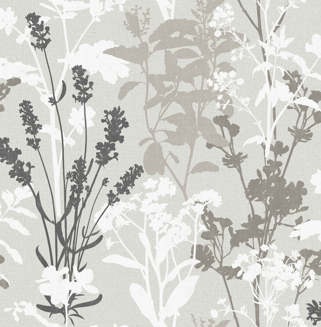 Advantage Desdemona Multicolor Floral Silhouettes Wallpaper Shades of Grey Covers about 56.4 square feet 20.5-in by 33-ft long roll Unpasted 10.4 - My Fabric Connection -