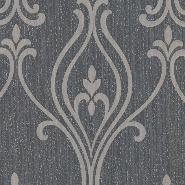 Decorline Luca Charcoal Damask Wallpaper Prism Covers about 56.4 square feet 20.5-in by 33-ft long roll Unpasted 25.2 - My Fabric Connection - Decorline Luca Charcoal Damask Wallpaper Prism Covers about 56.4 square feet 20.5-in by 33-ft long roll Unpasted 25.2 - My Fabric Connection -
