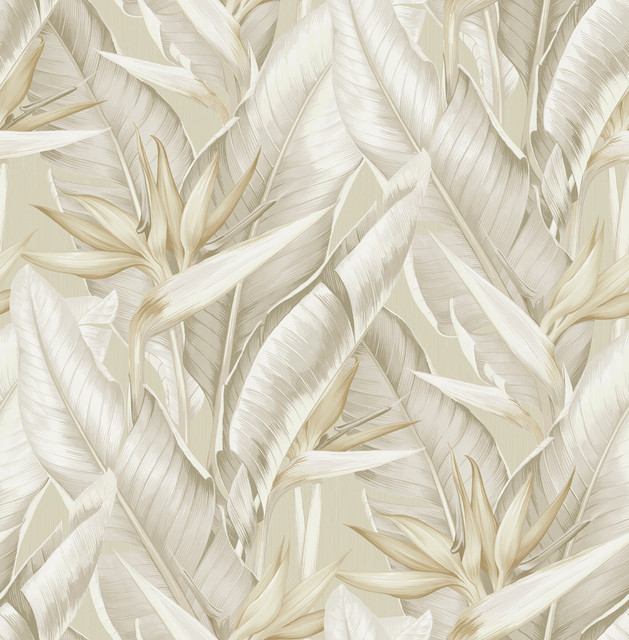 Kenneth James Arcadia Beige Leaf Wallpaper Palm Springs Covers about 56.4 square feet 20.5-in by 33-ft long roll Unpasted 21 - My Fabric Connection -