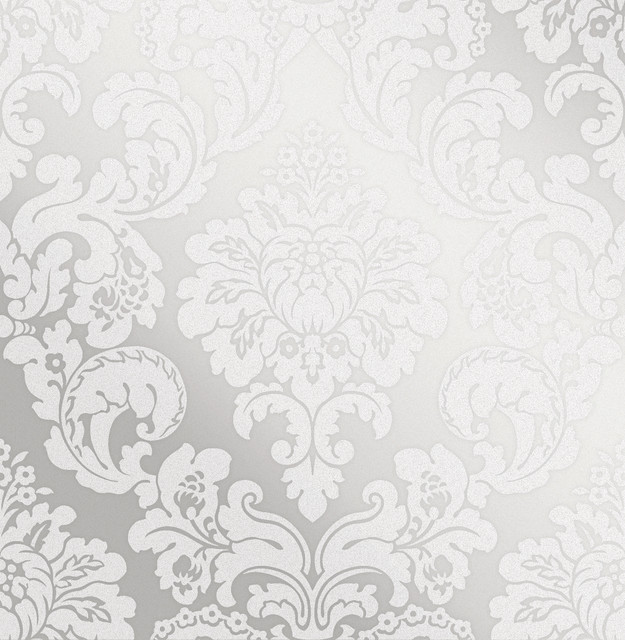 Advantage Margot Silver Damask Wallpaper Metallic Covers about 56.4 square feet 20.5-in by 33-ft long roll Unpasted 20.9 - My Fabric Connection -