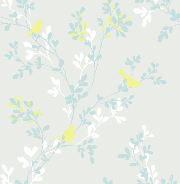 Brewster Chirp Grey Birds & Trees Wallpaper For Your Bath III Covers about 56.4 square feet 20.5-in by 33-ft long roll Unpasted 21 - My Fabric Connection -