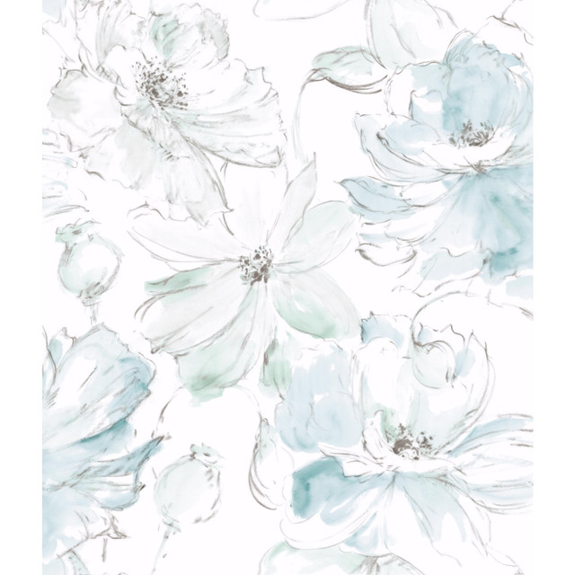 York Wallcoverings Floral Dreams Blue & Green Wallpaper Impressionist Covers about 56.4 square feet 20.5-in by 33-ft long roll Unpasted 24 - My Fabric Connection -