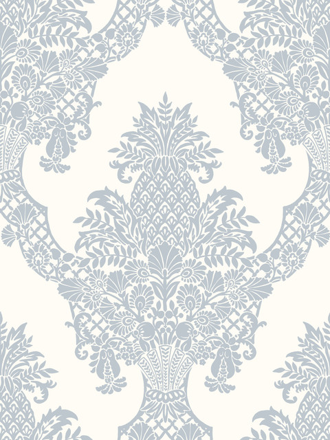 York Wallcoverings Pineapple Plantation Periwinkle & White Wallpaper Damask Resource Library Covers about 60.8 square feet 27-in by 27-ft long roll Prepasted 36 - My Fabric Connection - York Wallcoverings Pineapple Plantation Periwinkle & White Wallpaper Damask Resource Library Covers about 60.8 square feet 27-in by 27-ft long roll Prepasted 36 - My Fabric Connection -