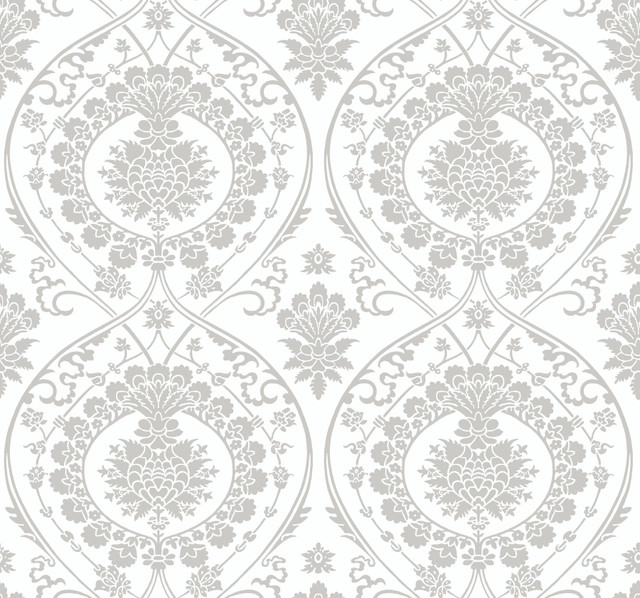 York Wallcoverings Imperial Damask White & Silver Wallpaper Shimmering Finishes Covers about 60.8 square feet 27-in by 27-ft long roll Unpasted 12.6 - My Fabric Connection - York Wallcoverings Imperial Damask White & Silver Wallpaper Shimmering Finishes Covers about 60.8 square feet 27-in by 27-ft long roll Unpasted 12.6 - My Fabric Connection -