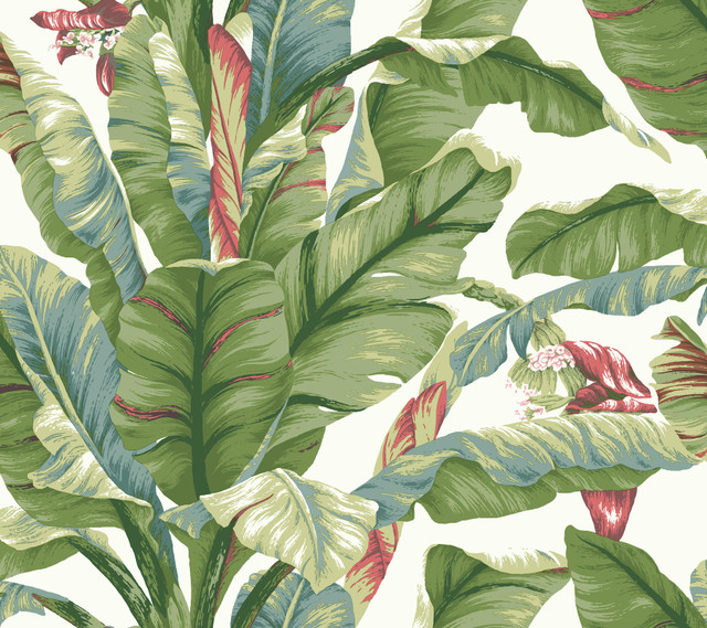 York Wallcoverings Banana Leaf White & Green Peel & Stick Wallpaper York Premium Peel + Stick Covers about 45 square feet 27-in by 20-ft long roll Peel & Stick 25.25 - My Fabric Connection -