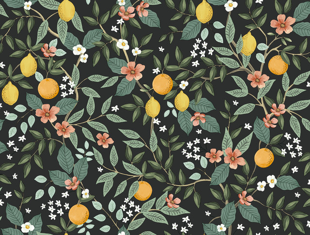 Rifle Paper Co. Citrus Grove Black Peel & Stick Wallpaper P&S Rifle Paper 2 Covers about 45 square feet 27-in by 20-ft long roll Peel & Stick 20.5 - My Fabric Connection - Rifle Paper Co. Citrus Grove Black Peel & Stick Wallpaper P&S Rifle Paper 2 Covers about 45 square feet 27-in by 20-ft long roll Peel & Stick 20.5 - My Fabric Connection -