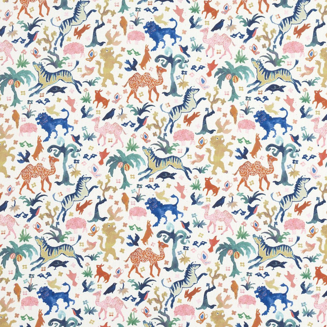 Schumacher Fabric Beasts Indoor/Outdoor Multi On Ivory 181590 Fabric 13.12" - My Fabric Connection - Schumacher Fabric Beasts Indoor/Outdoor Multi On Ivory 181590 Fabric 13.12" - My Fabric Connection -