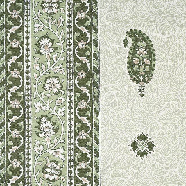 Schumacher Fabric Ojai Paisley Leaf Green 177614 Mark D. Sikes 54.0" - My Fabric Connection - Schumacher Fabric Ojai Paisley Leaf Green 177614 Mark D. Sikes 54.0" - My Fabric Connection -