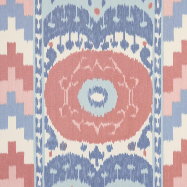Schumacher Fabric Samarkand Ikat Ii Chambray & Coral 176065 Ikats 28.0" - My Fabric Connection -