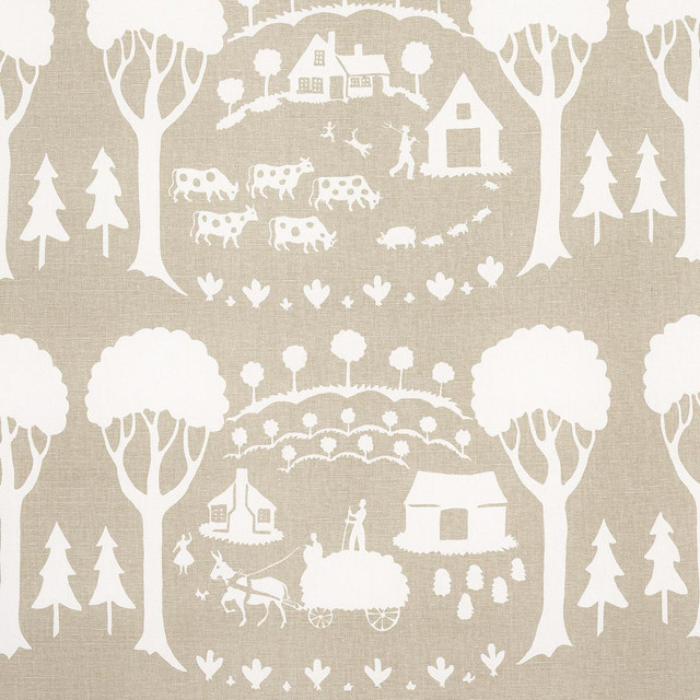 Schumacher Fabric Farm Scene Neutral 180882 Folly Cove 18.0" - My Fabric Connection -