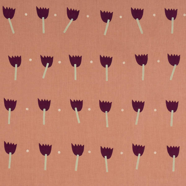 Schumacher Fabric Tulip Play Hand Block Print Violet On Rust 182401 Caroline Z Hurley 34.5" - My Fabric Connection - Schumacher Fabric Tulip Play Hand Block Print Violet On Rust 182401 Caroline Z Hurley 34.5" - My Fabric Connection -